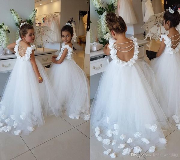 Cute Flower Girl Dresses Glamorous New White Tulle A Line Daughter Toddler Pretty Kids Pageant Formal First Holy Comunion Gowns