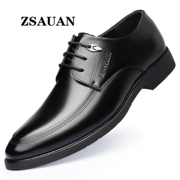 

zsauan big size 37-46 dropship classic leather men dress shoes men business oxfords suit shoes 5cm elevator / winter / flats, Black