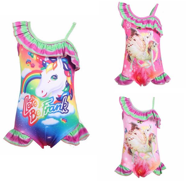 

rainbow unicorn print summer baby girls swimsuit children kids swimwear fashion girls one-piece beach swimming bikini suit l-jja1862, White;black
