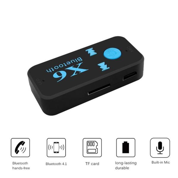 

20pcs msd-c-x6 side charging with x6 tf card car bluetooth receiver tf card 3.5mm aux speaker audio adapter bluetooth 5.0 mp3 player