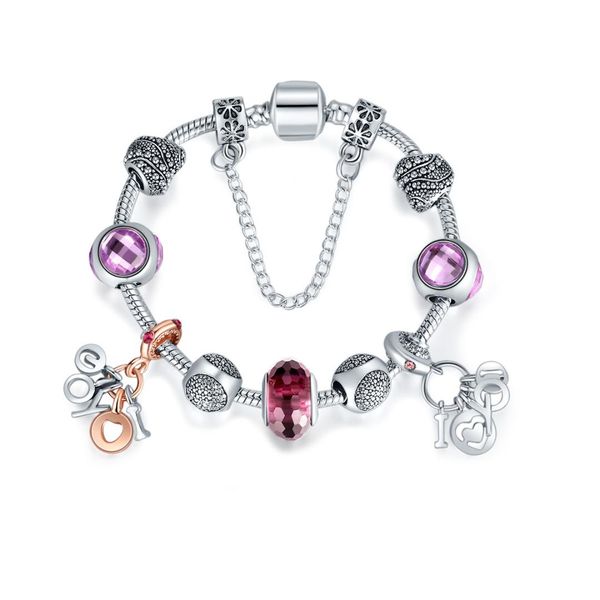 

luxury purple crystal charm bracelets&bangles beautiful silver bracelets for women jewellery pulseira feminina, Golden;silver