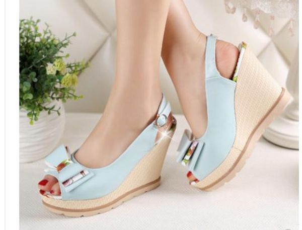 

2019 women's sandals in summer with new style slope heel thick bottom waterproof table bowknot @60, Black