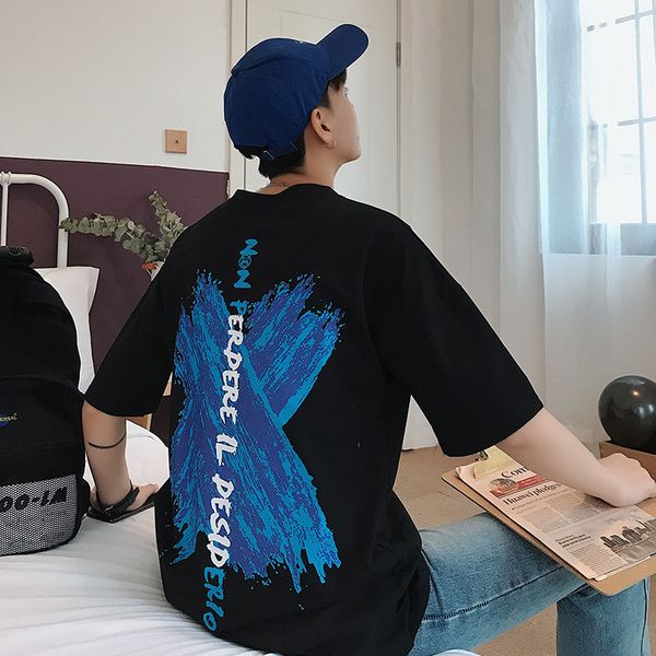 

summer new style popular brand short sleeve men and women t-shirt hong kong style ulzzang harajuku hong kong retro loose-f, White;black