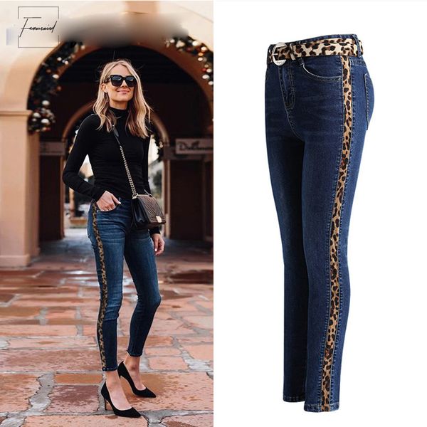 

jeans women pants denim mom print with stripes woman high waist leopard for women vaqueros mujer womens trousers, Blue