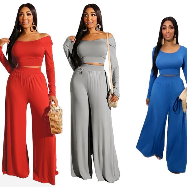 

womens designer l8092 cute wide leg solid color two-piece set, White