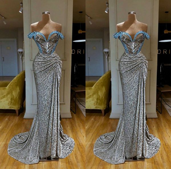 

real image mermaid prom dresses off the shoulder bling sequins beaded luxury evening dress custom made special occasion gowns, Black