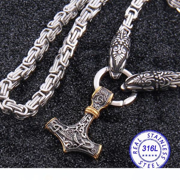 

нержавеющая сталь 316l никогда не увядает викинг волк цепи ожерелья головы бамбуковой с кулон ожерельем молотка микширования золота thor в, Silver