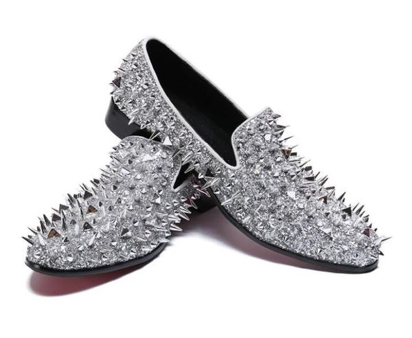 

promotion gold glitter shoes men fashion skewers moccasins slip on shoes sizes large picks rivet moccasins men shoes flat loafers size 38-46, Black