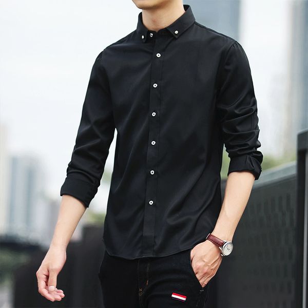 

mrmt 2019 brand men's shirts long sleeve shirt for male casual solid color long sleeve cardigan shirt, White;black