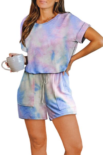 

dhl for pajamas tiedye for woman pyjama korte sets met ronde hals en tie-dye tie dye baby clothes olive green new lipper vvjuo, Blue;gray