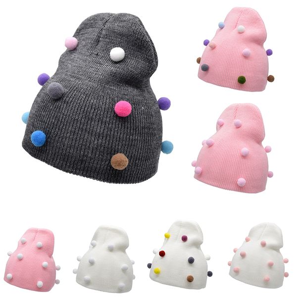 

ins newborn baby knitted hats multicolor pompom crochet caps autumn winter warm infant kids boys girls wool beanie cap c2051, Yellow