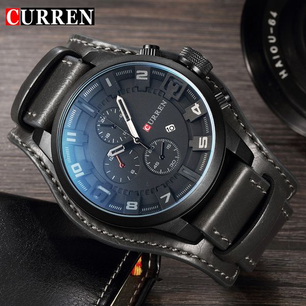 

curren brand luxury new mens watches male clocks date sport military date clock leather strap quartz business men watch 8225, Slivery;brown