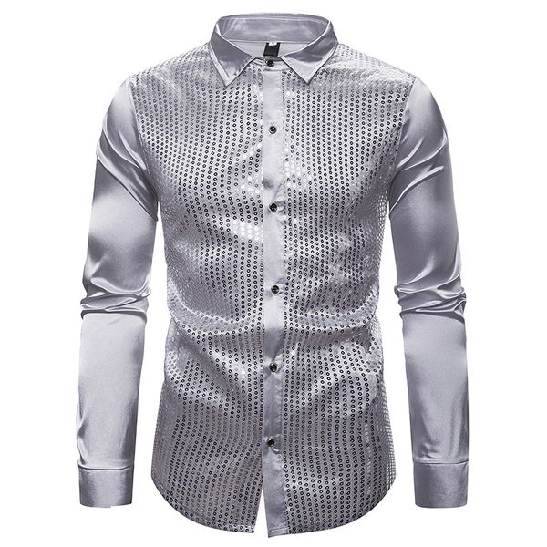 

2020 new men's long sleeve shirt sequins performance nightclub men's host mc long sleeve shirt, White;black