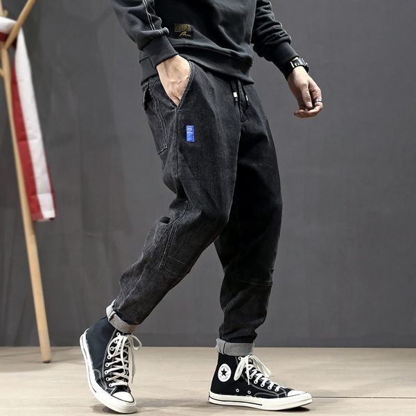 

autumn fashion streetwear men jeans loose fit spliced harem pants big pocket japanese vintage designer black hip hop jeans men, Blue