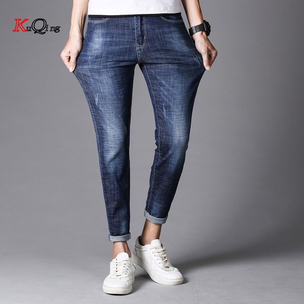 

kuqing men's jeans 2019 new classic fashion and skinny jeans men's casual slim fit trousers, Blue