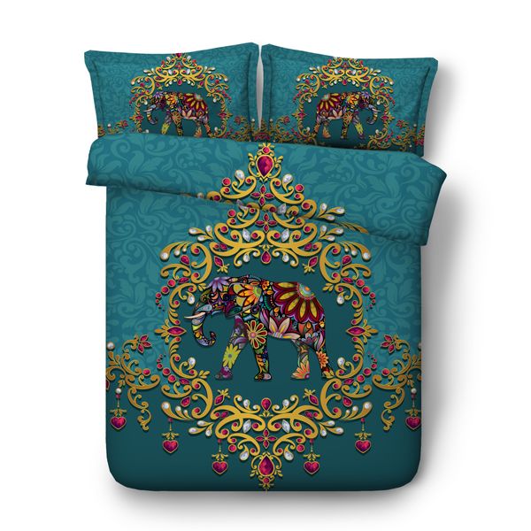 3d Floral Elephant Print Duvet Cover With Pillowcase Bedding Set