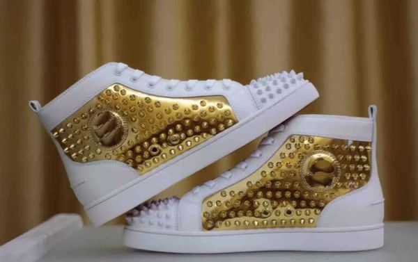 

2019 new design brand rivets casual shoes for mens and womens,designer couple red bottom sneakers high studded males women flat shoes, Black