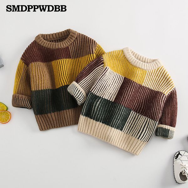 

2019 new o-neck boys sweaters baby stripe plaid pullover knit kids clothes autumn winter new children sweaters boy clothing, Blue