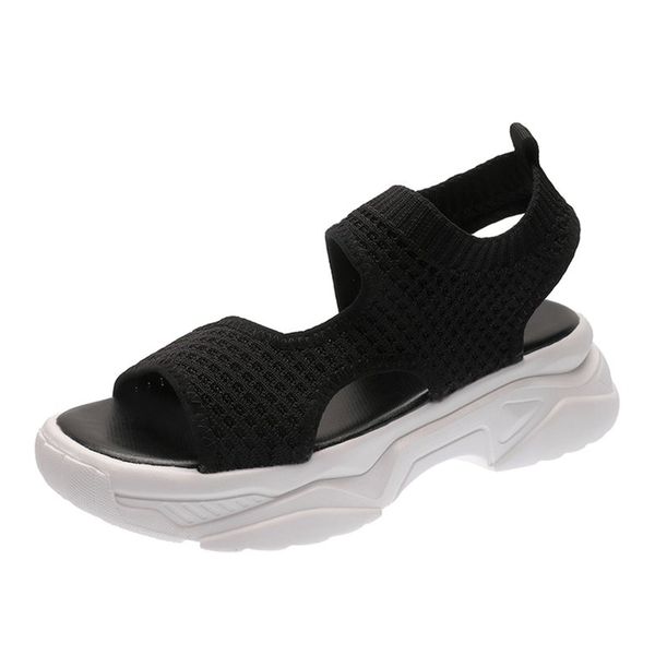 

dropshipping women sandals woman elastic band mesh breathable shoes ladies wedge platform women's open toe summer shoes, Black