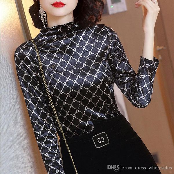 

luxury skinny vintage designer brand tees velvet long sleeve plus size knits for women, White
