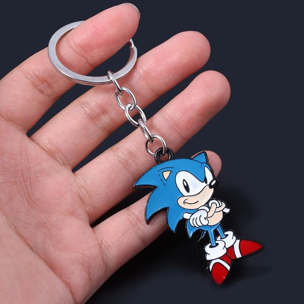 

anime sonic the hedgehog keychains sonic figure enamel metal keyring for men key women bag cosplay accessories jewelry gift, Silver