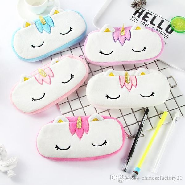 

kids cartoon unicorn pencil bag pendant plush cosmetic bags coin purse plush pencil case makeup pouch student stationery bag, White