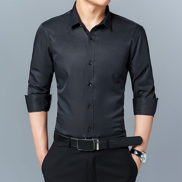 

2019 men's dress shirt soild business social shirt body-building pure-color long-sleeved s  l xl xxl 3xl 4xl 5xl, White;black