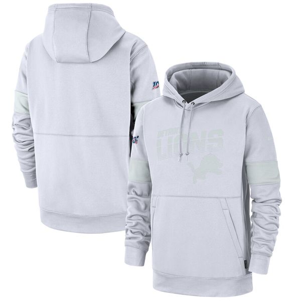 

detroit lions men's sweatshirts 100th 2019 sideline platinum therma pullover hoodie white, Blue;black