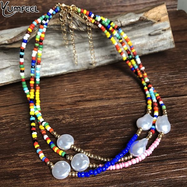 

yumfeel brand new seed beads pearl choker necklace women handmade 3 colors necklace jewelry gifts, Silver