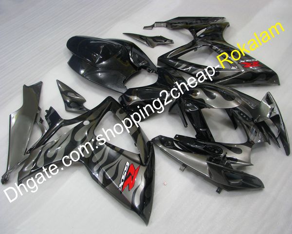 

cowlings for suzuki k6 06 07 gsxr750 gsxr-600 gsx-r750 gsxr600 2006 2007 black flame motorbike abs body work fairing kit (injection molding