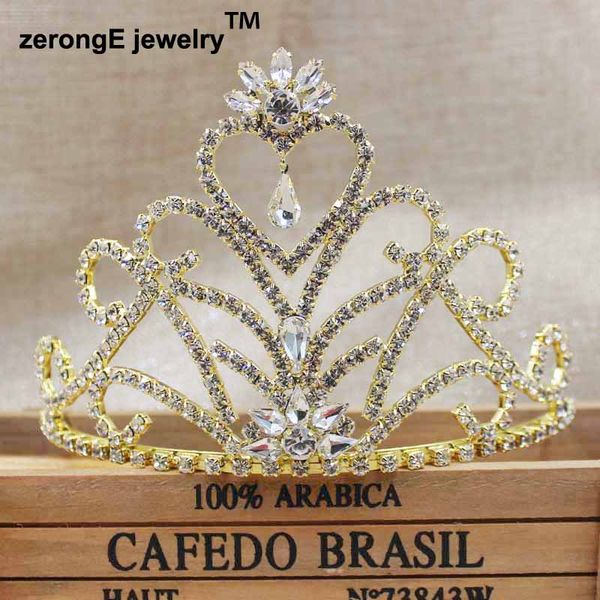 

fashion large pageant girl's heart love rhinestone bridal wedding tiara silver dangling crystal decorative hair band tiara, Golden;white