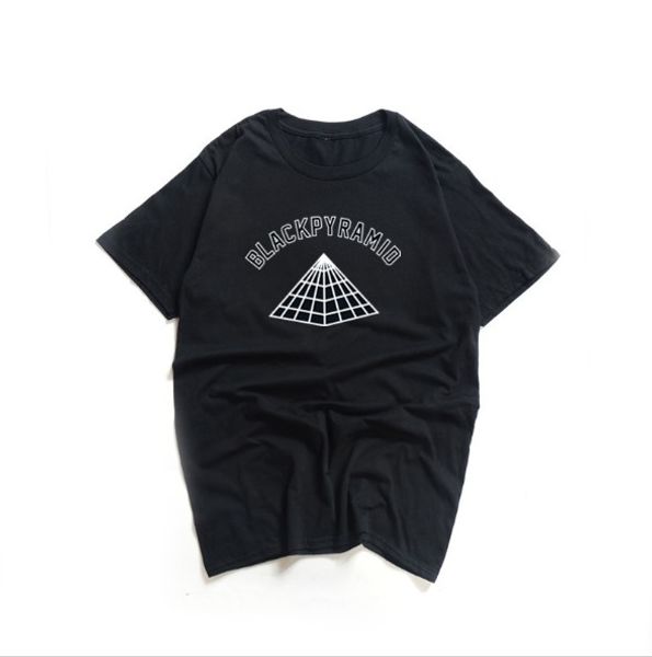 

summer tshirt for men new casual style short sleeve round neck black pyramid letter cotton mens tee, White;black