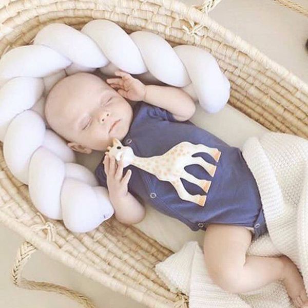 

newborn baby bed bumper infant room decor crib protector pacification toy pure color weaving knot for kids bedding