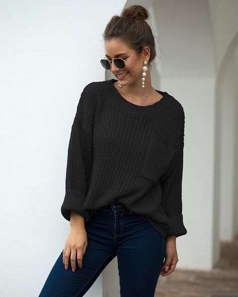 

autumn knitted sweater oversize ladies o-neck pullover female sweater women xl plus size, White;black