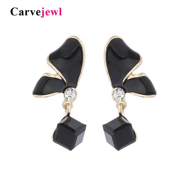 

carvejewl vivid enamel butterfly wing clip earrings black blue elegant square beads charms drop earrings for women girl jewelry, Silver