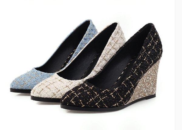 

women's shoes spring and autumn slope heel pointed end @sdfgh639, Black