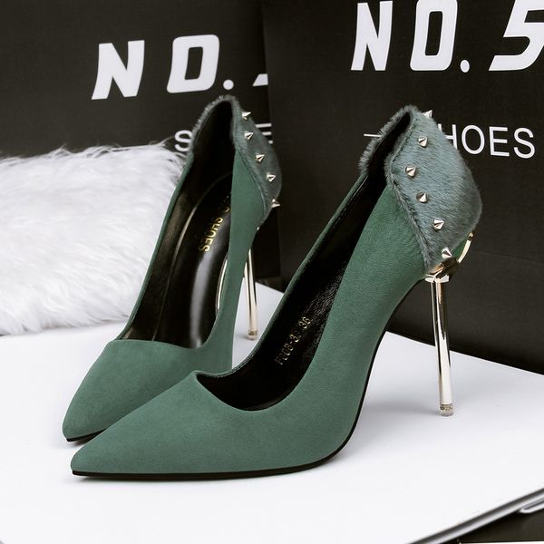 

zapatos de tacon 2019 stiletto szpilki damskie studded heels women shoes high heel pointed toe shallow pumps woman no.55 shoes, Black