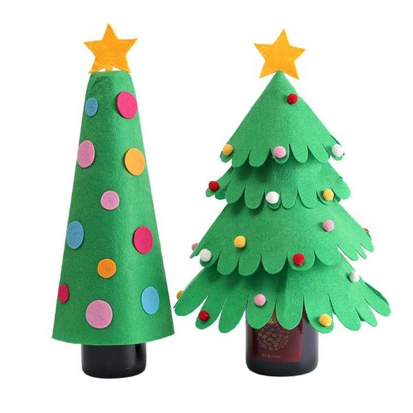 

christmas tree shape red wine bottle cover with pom poms pgraphic props