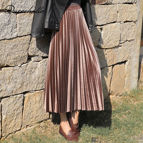 

3xl plus size velvet skirt women vintage autumn winter high waisted elegant maxi skirts female skinny pleated skirt peacock blue, Black