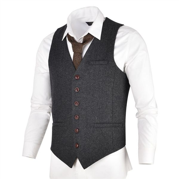 

men's vests voboom grey black tweed mens vest suit slim fit wool blend single breasted herringbone waistcoat men waist coat for man 007, Black;white