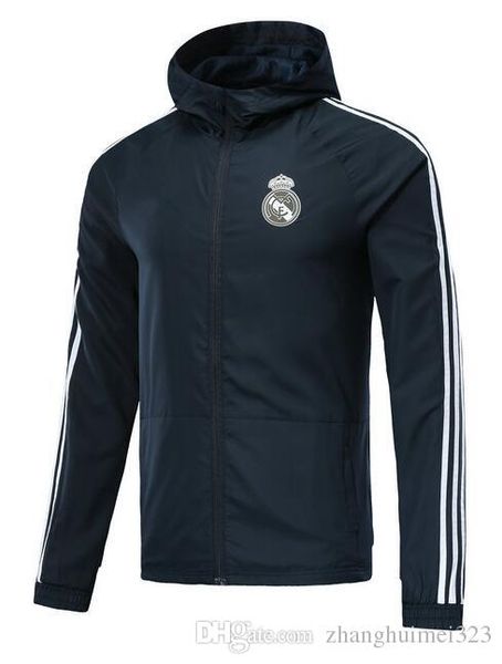 

New 2018 19 real madrid track uit full zipper occer windbreaker jacket hooded uit coat jacket 18 19 track uit ve te port wear, Black;red