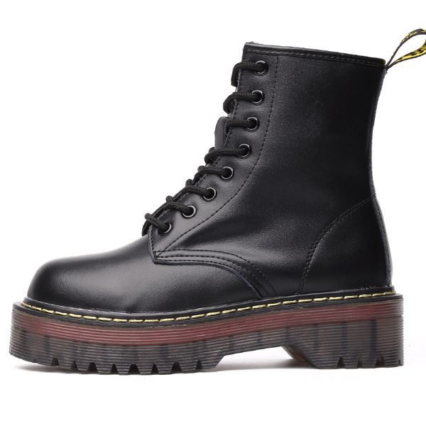

size 33 - 40 chunky motorcycle boots for women autumn 2018 fashion round toe lace-up combat boots ladies shoes, Black