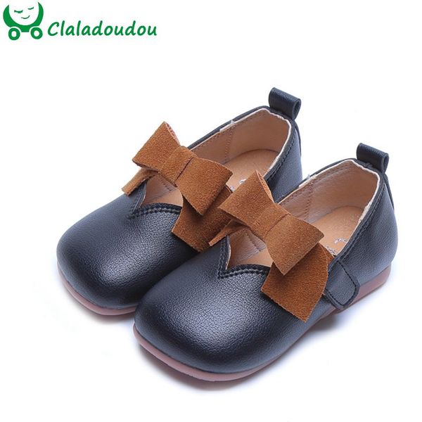 

13-19.5cm genuine leather girls shoes butterfly-knot solid autumn princess dress shoes 2-6years old square tod flats walker shoe, Black;grey