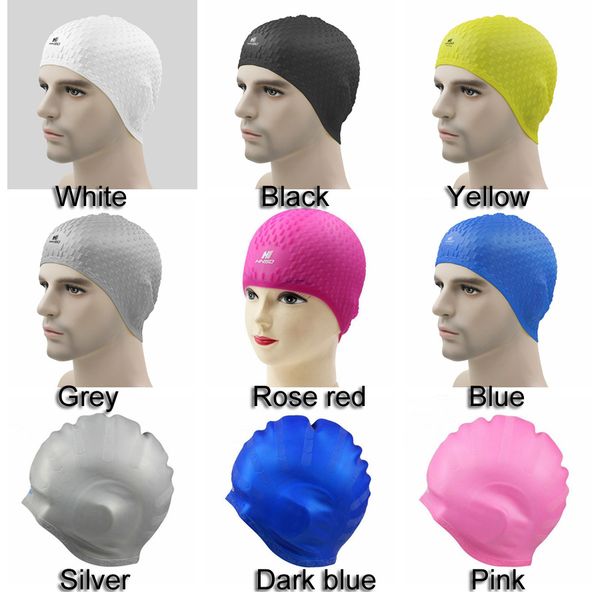 

men adults silicone waterproof swimming caps protect ears women long hair waterproof sports swim pool hat elastic swimming cap dh1131 t03