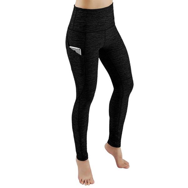 

fashion women high waist fitness side cell phone pockets sports gym leggings skinny long trousers for 2020 ladies mujer #yj1, Black