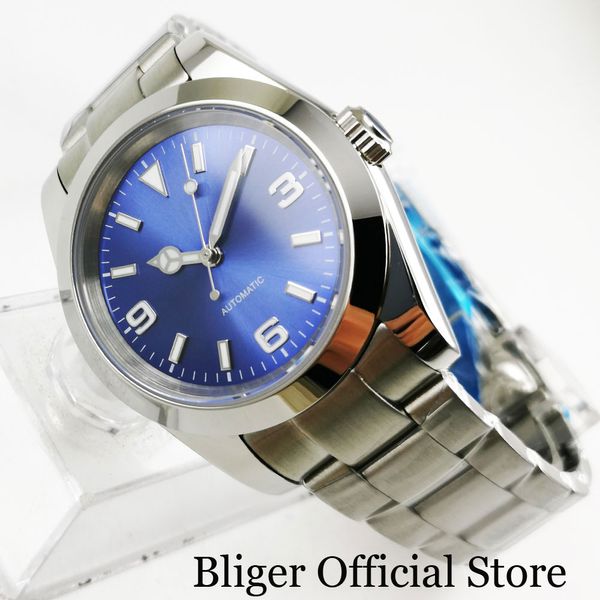 

luxury bliger self winding men wristwatch polished case blue nologo dial 39mm miyota movement deployment clasp mental strap, Slivery;brown