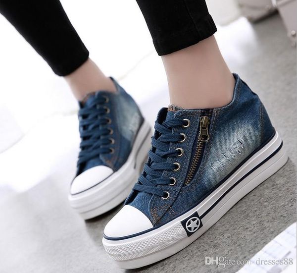 

весна 2019 холст обувь с толстой подошвой и повышенной джинсовой обуви студенческий досуг женская обувь, Black