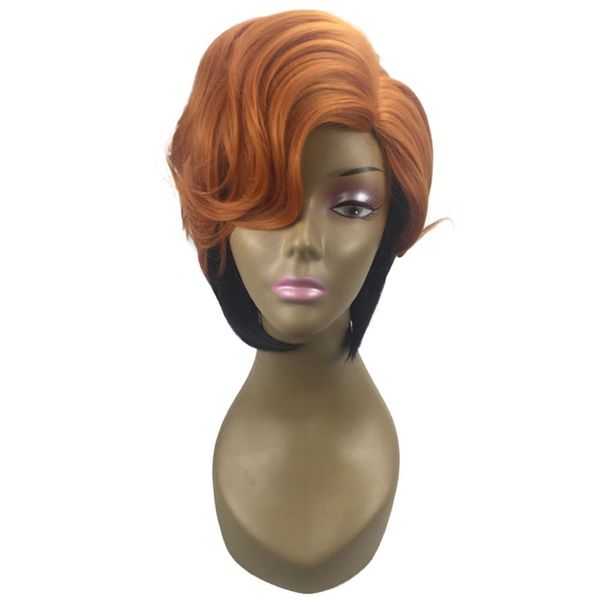 

Short Side Parting Layered Slightly Curly Bob Synthetic Wig Brown Highlighted Bob Side Swept Bangs Synthetic Wig Short Curly Wigs For Women
