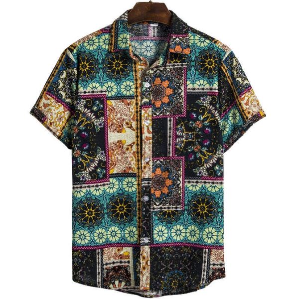 

hawaiian men's linen shirt, casual shirt, round fold, breast button, White;black