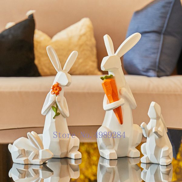 

modern resin animal sculpture geometric rabbit carrot lovely indoor room living room home decoration accessories figurines